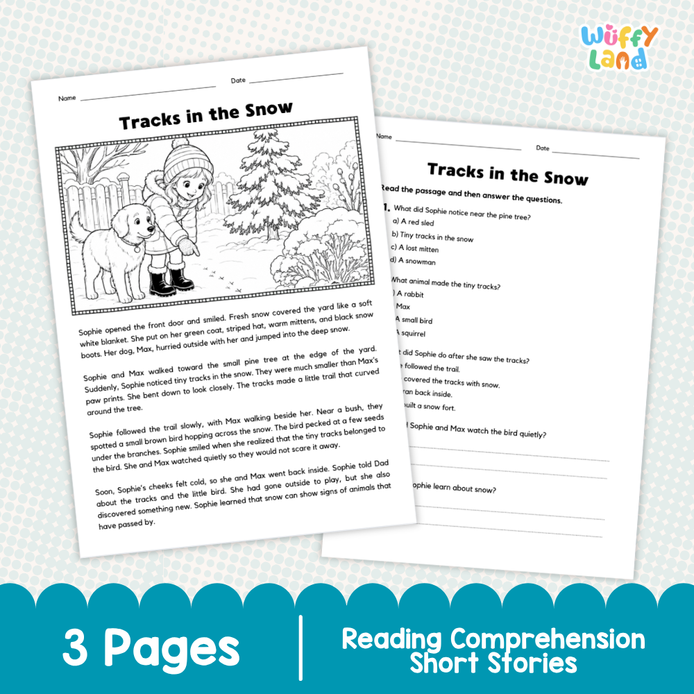 Tracks in the Snow Reading Comprehension Passage and Questions Worksheets