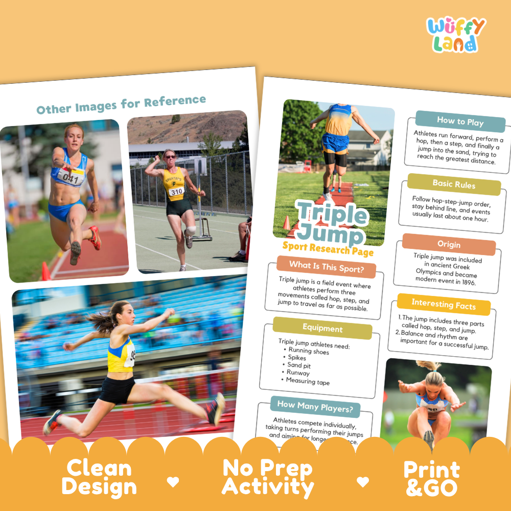 Triple Jump Sport Research Project Worksheets and Fact Sheet Activity