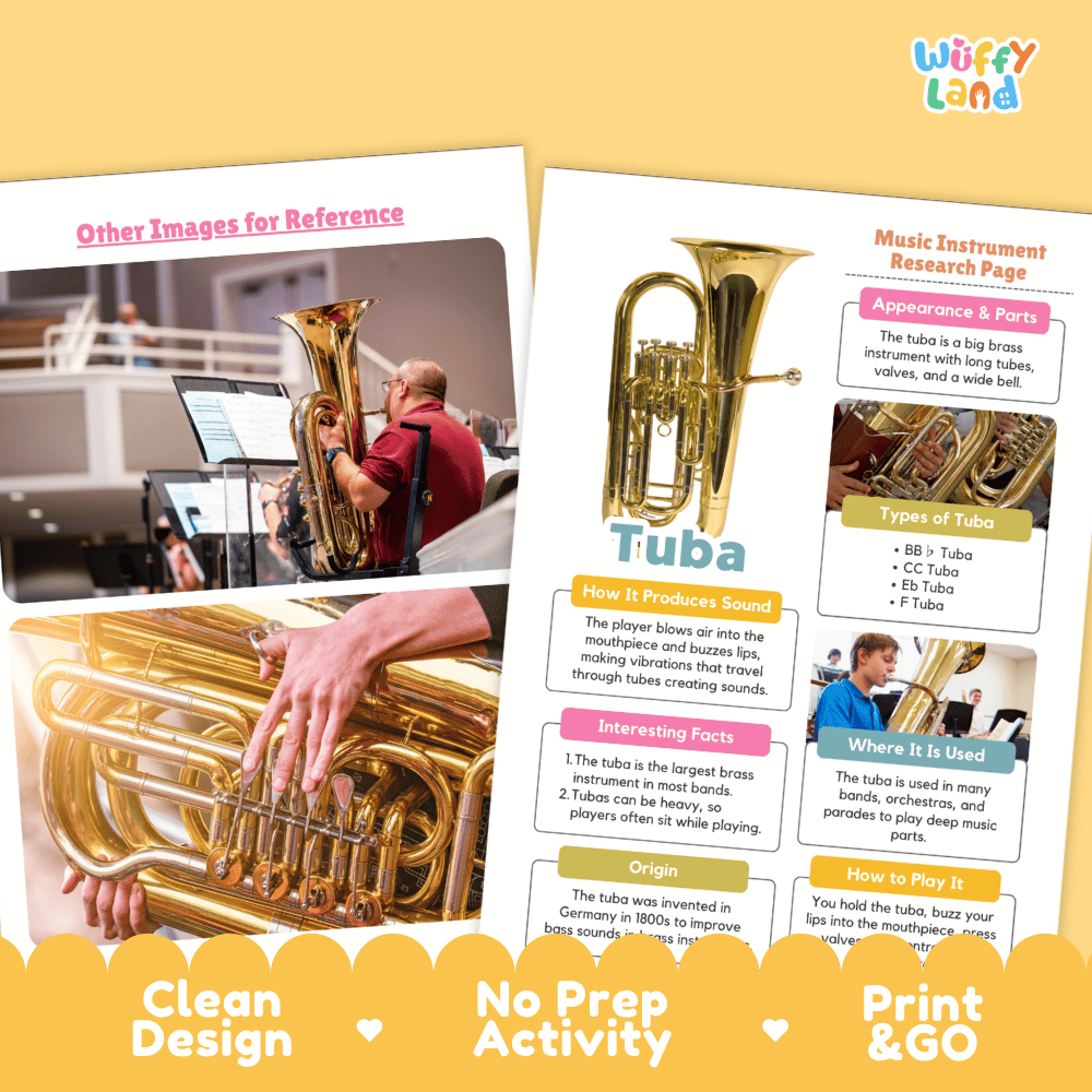 Tuba Music Research Page Worksheets and Fact Sheet