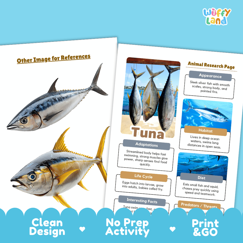 Tuna Animal Research Page Worksheets and Fact Sheet