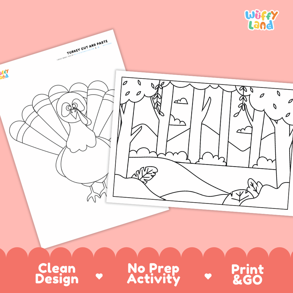 Turkey Cut and Paste Craft and Coloring Activity Worksheets