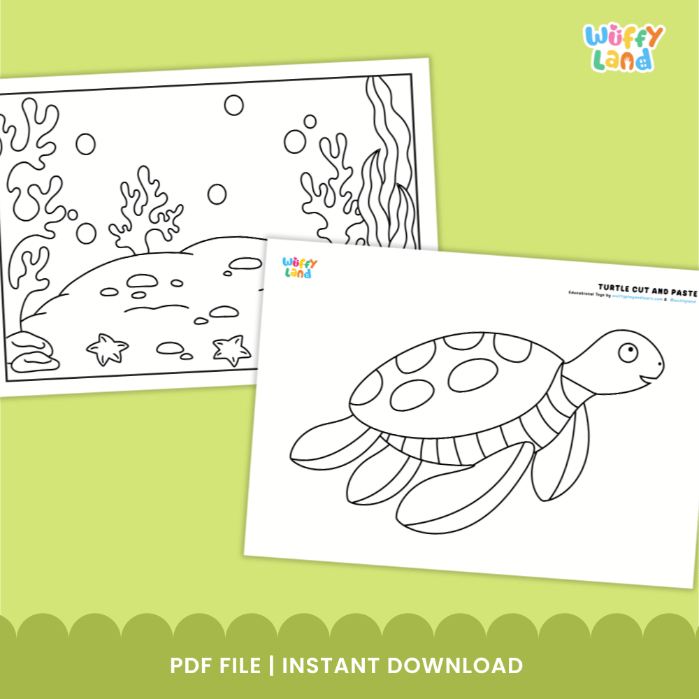 Turtle Cut and Paste Craft and Coloring Activity Worksheets