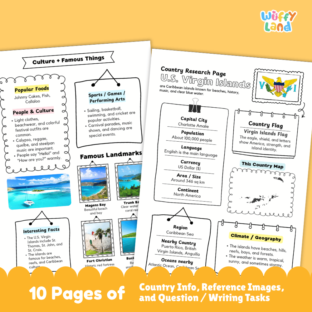 U.S. Virgin Islands Country Research Project Worksheets and Activity Pages