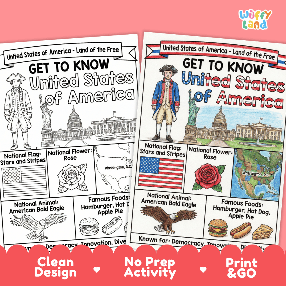 United States of America Geography Coloring Poster and Activity Worksheet