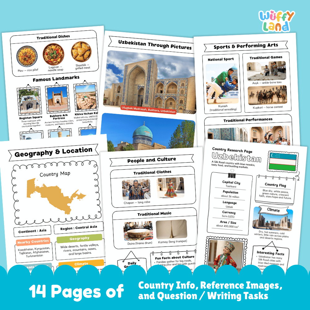 Uzbekistan Country Research Project | Geography Worksheets and Writing Tasks