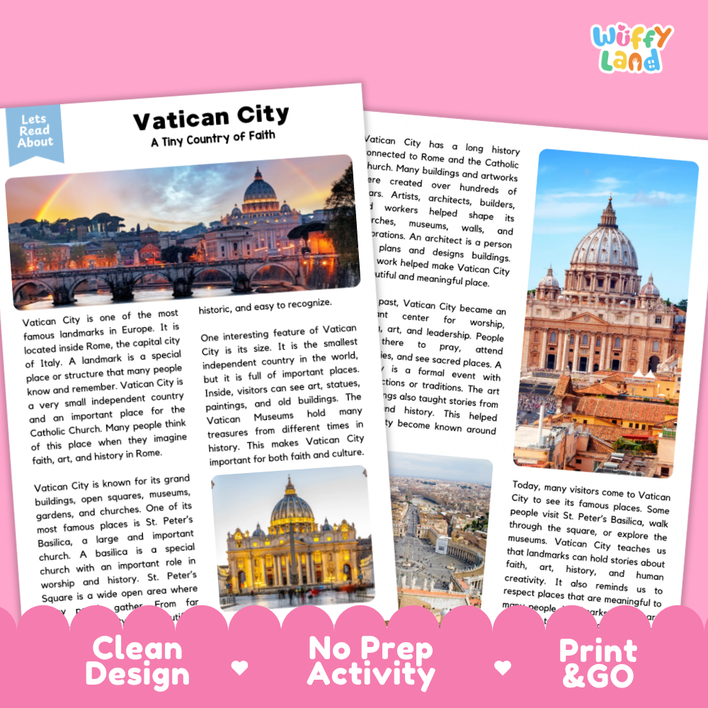 Vatican City Landmark Reading Passages and Comprehension Questions Worksheets