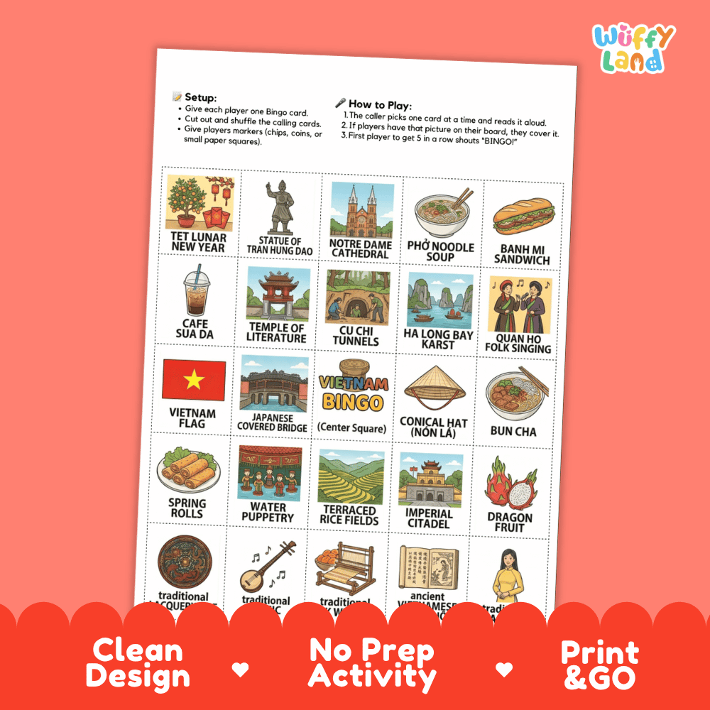 Vietnam Geography BINGO Game Southeast Asian Country Study Activity Printable Boards