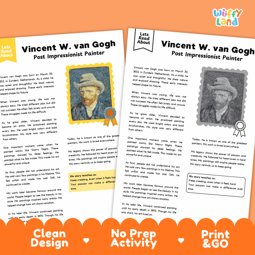 Vincent Willem van Gogh Biography Reading Passage and Writing Activity Worksheets
