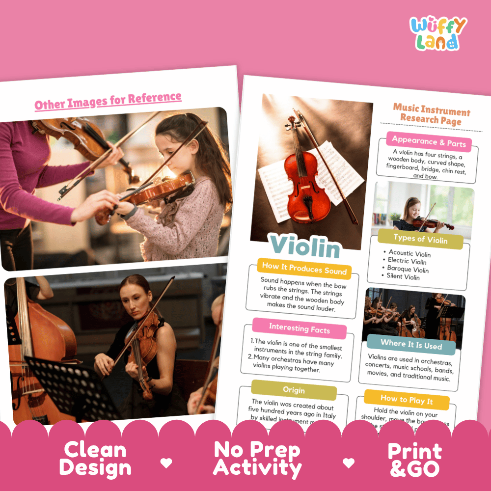 Violin Music Research Page Worksheets
