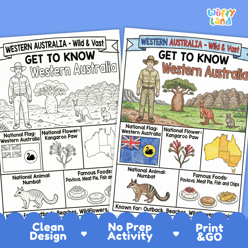 Western Australia Geography Coloring Poster | Australia State Study Research Worksheet Activity