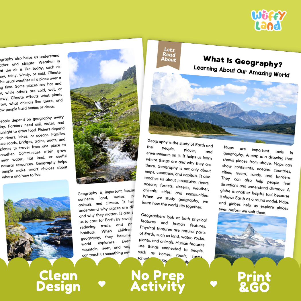 Teacher answer key page showing complete question solutions for what is geography reading comprehension practice