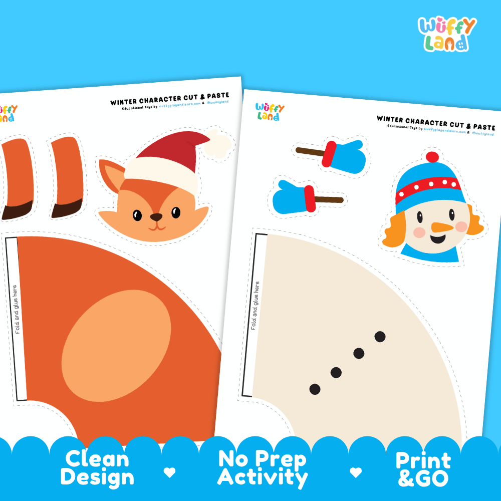 Winter Character Cut and Paste Craft Worksheets