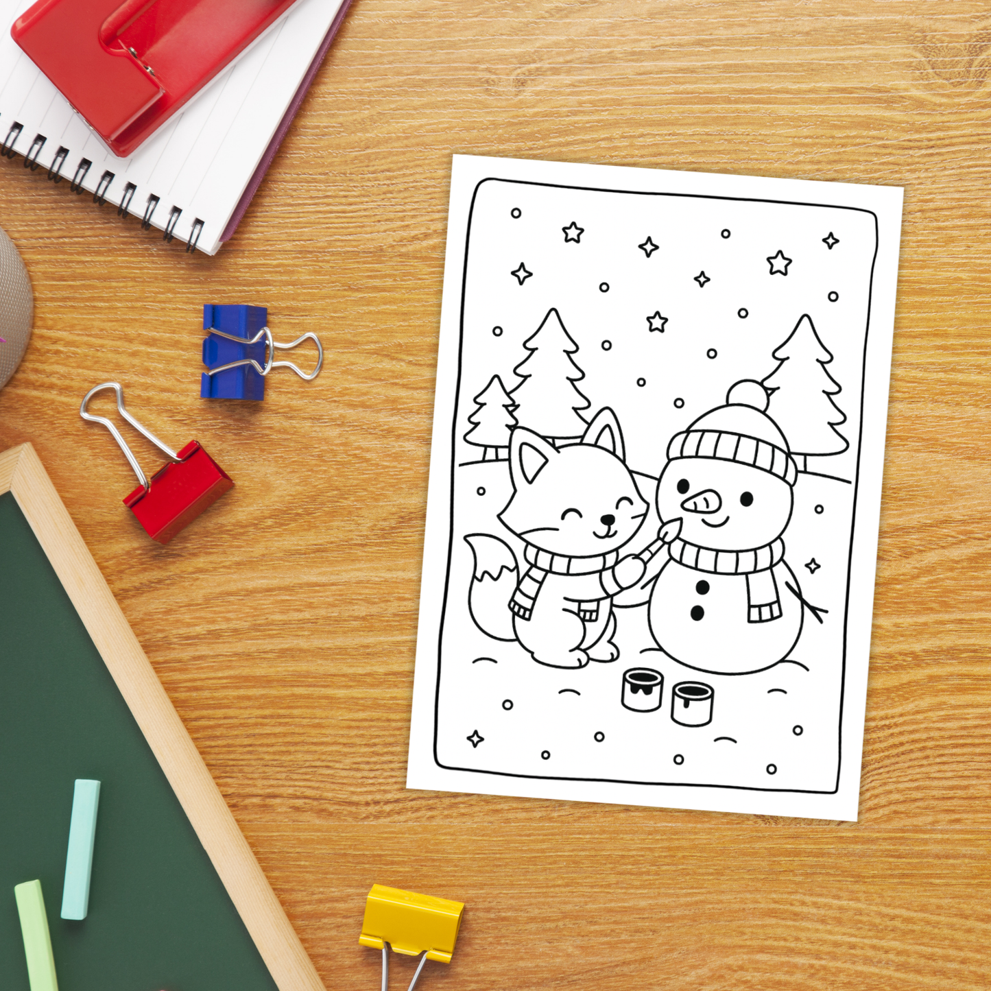 A collection of winter-themed coloring pages featuring cute animals like bears, rabbits, foxes, and snowmen enjoying snowy scenes, winter clothing, trees, and festive moments designed for kids