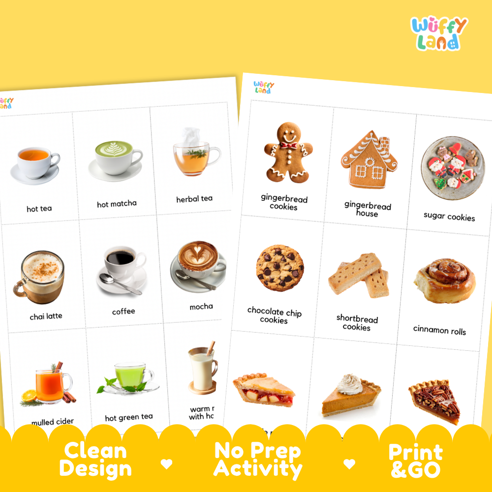 Winter Foods & Drinks Flashcards Printable Seasonal Cards for Early Elementary