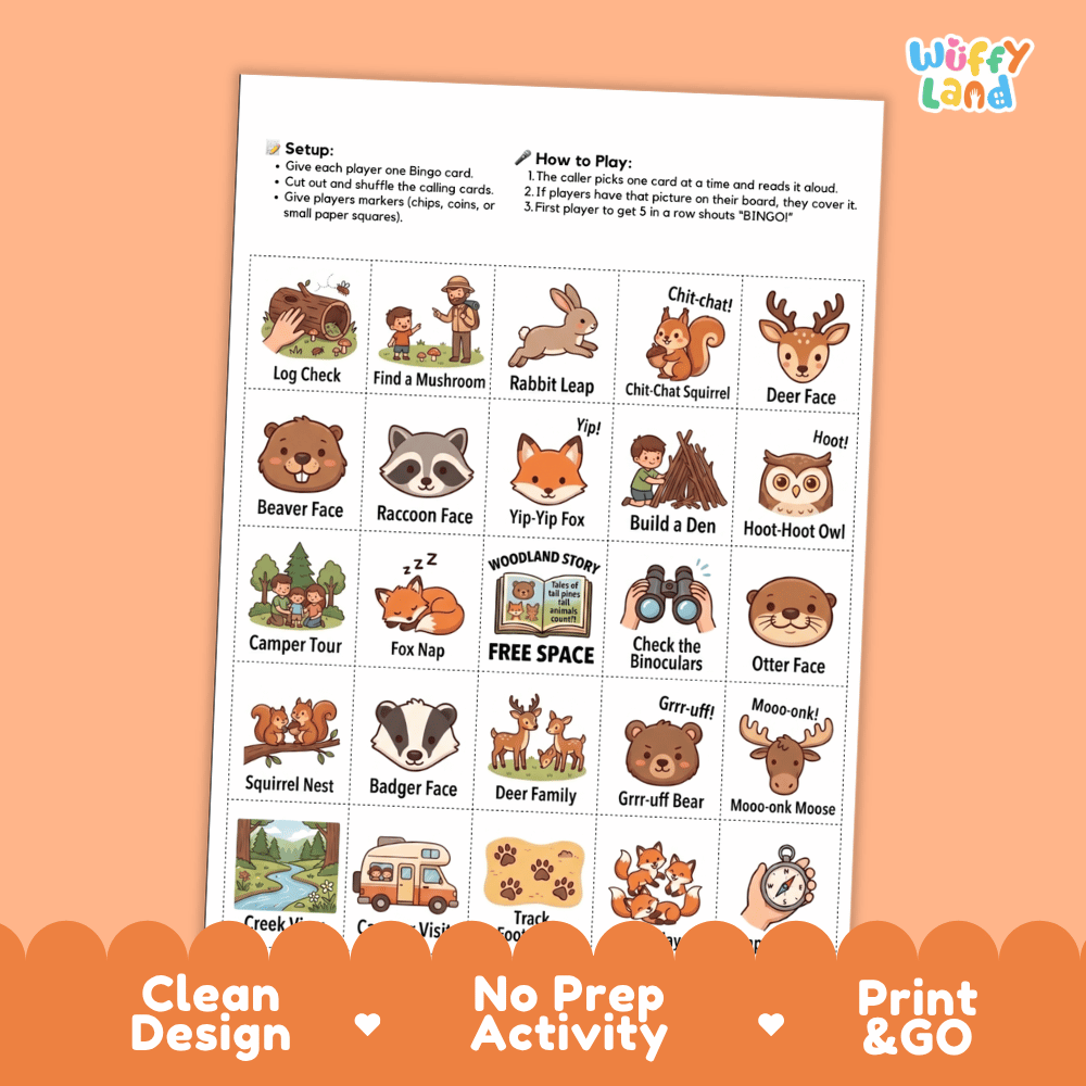 Woodland Animals Bingo Games Printable Activity