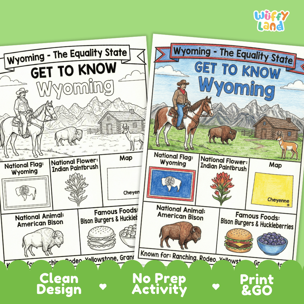 Wyoming Geography Coloring Poster Worksheets