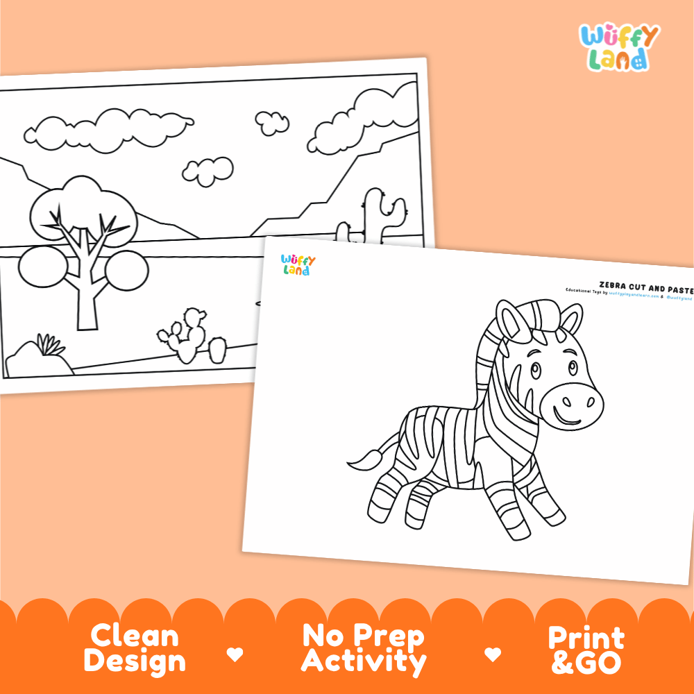 Zebra Cut and Paste Craft and Coloring Pages Activity Worksheets