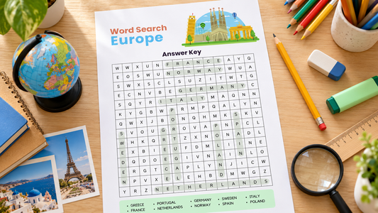 Europe Word Search for Kids: Fun Printable Geography Activity 🌎
