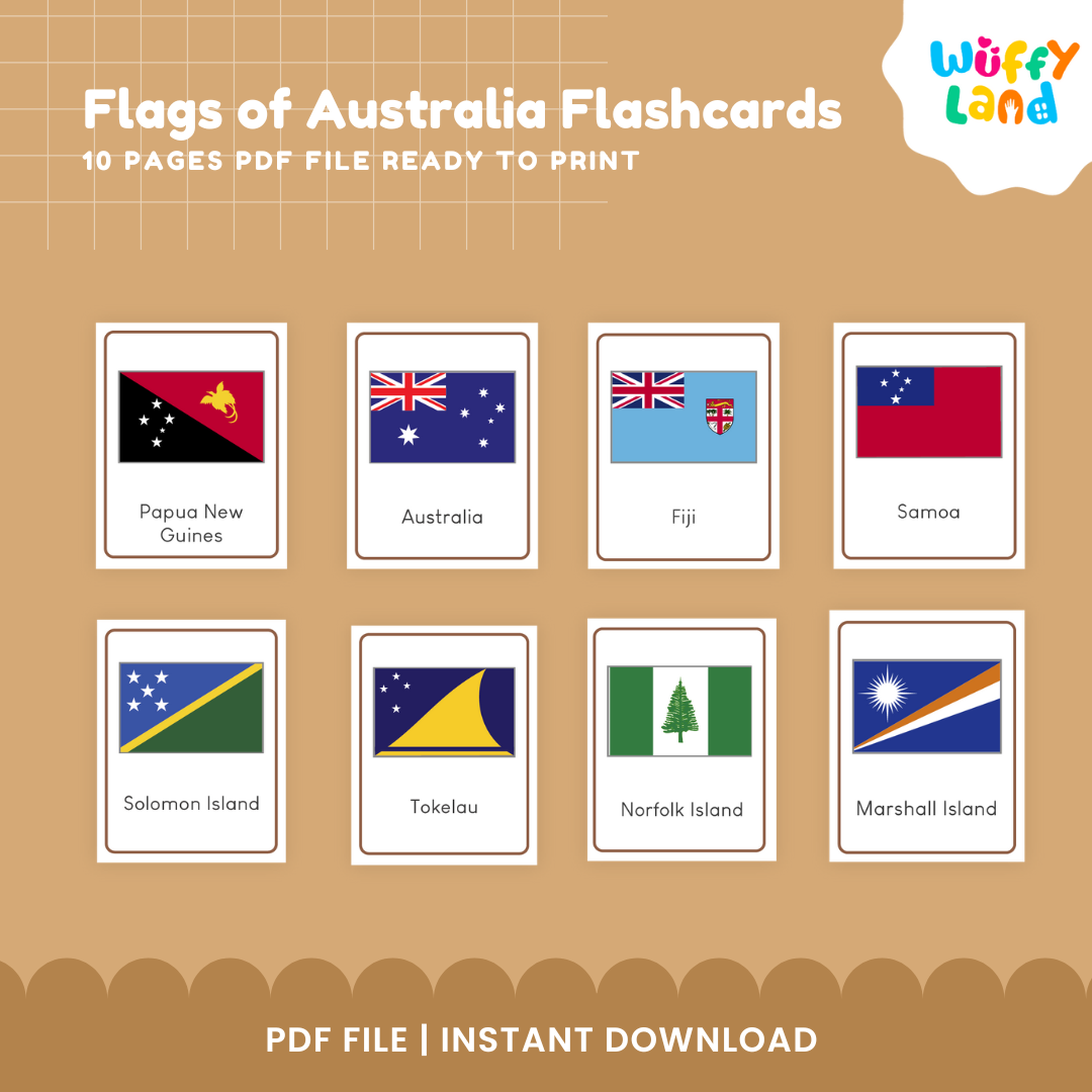 Flags of Australia Flashcards 23 Printable Flashcards for Kids - Geography Learning