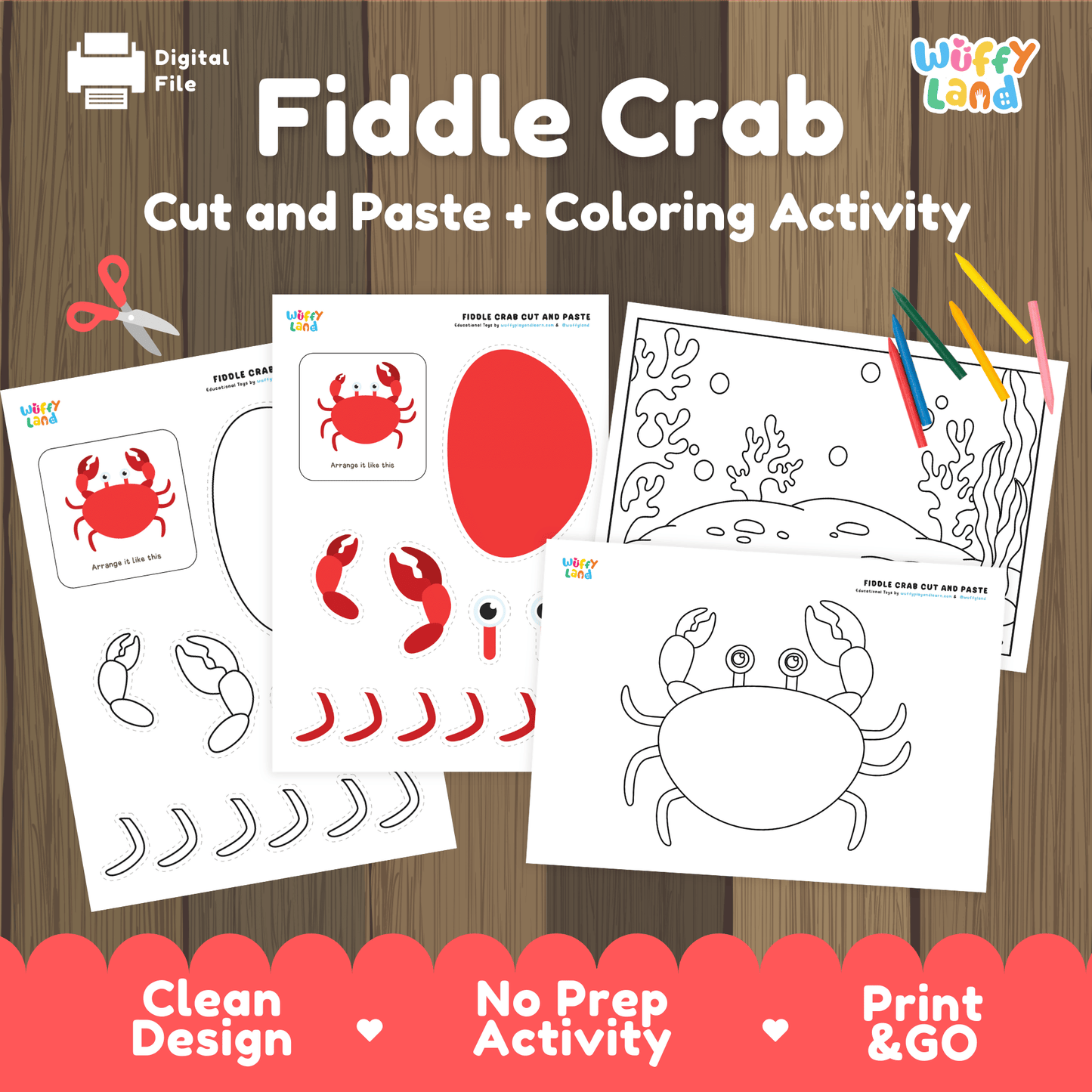 Fiddle Crab Cut and Paste Craft | Crab Coloring Page & Ocean Animal Activity