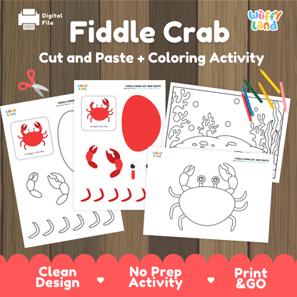 Fiddle Crab Cut and Paste Craft | Crab Coloring Page & Ocean Animal Activity