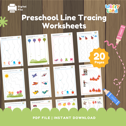 Preschool Line Tracing Worksheets | 20 Pages Printable PDF | Early Learning Activity