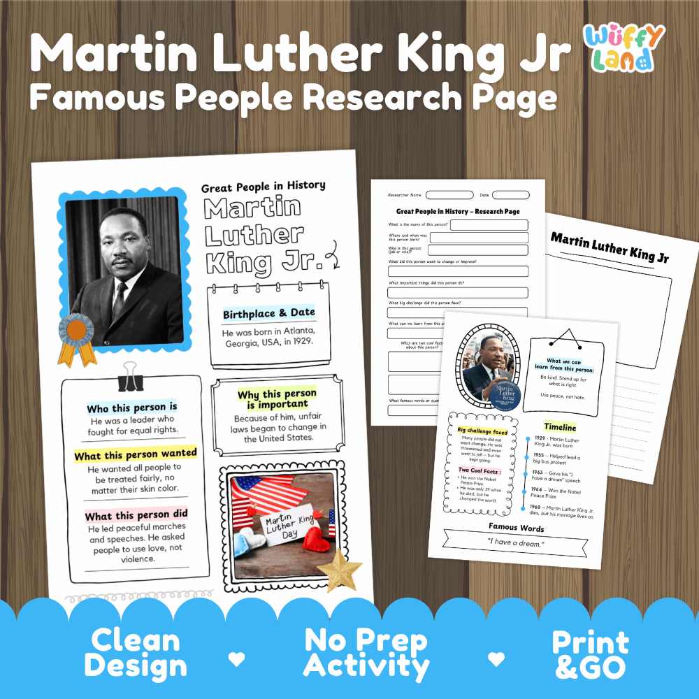 Martin Luther King Jr Famous People Research Page - Black History Month Biography Worksheets