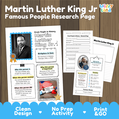 Martin Luther King Jr Famous People Research Page - Black History Month Biography Worksheets