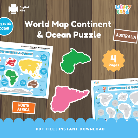 World Map Puzzle for Kids - Continents & Oceans Printable Activity - Geography Learning Game
