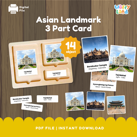 Asian Landmark 3-Part Cards - Montessori Geography Printable for Kids