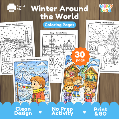 Winter Around the World Coloring Pages • 32 Countries • Geography Coloring