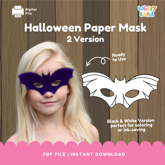 Halloween Bat Wings Paper Mask – Printable Craft (Color + B&W)