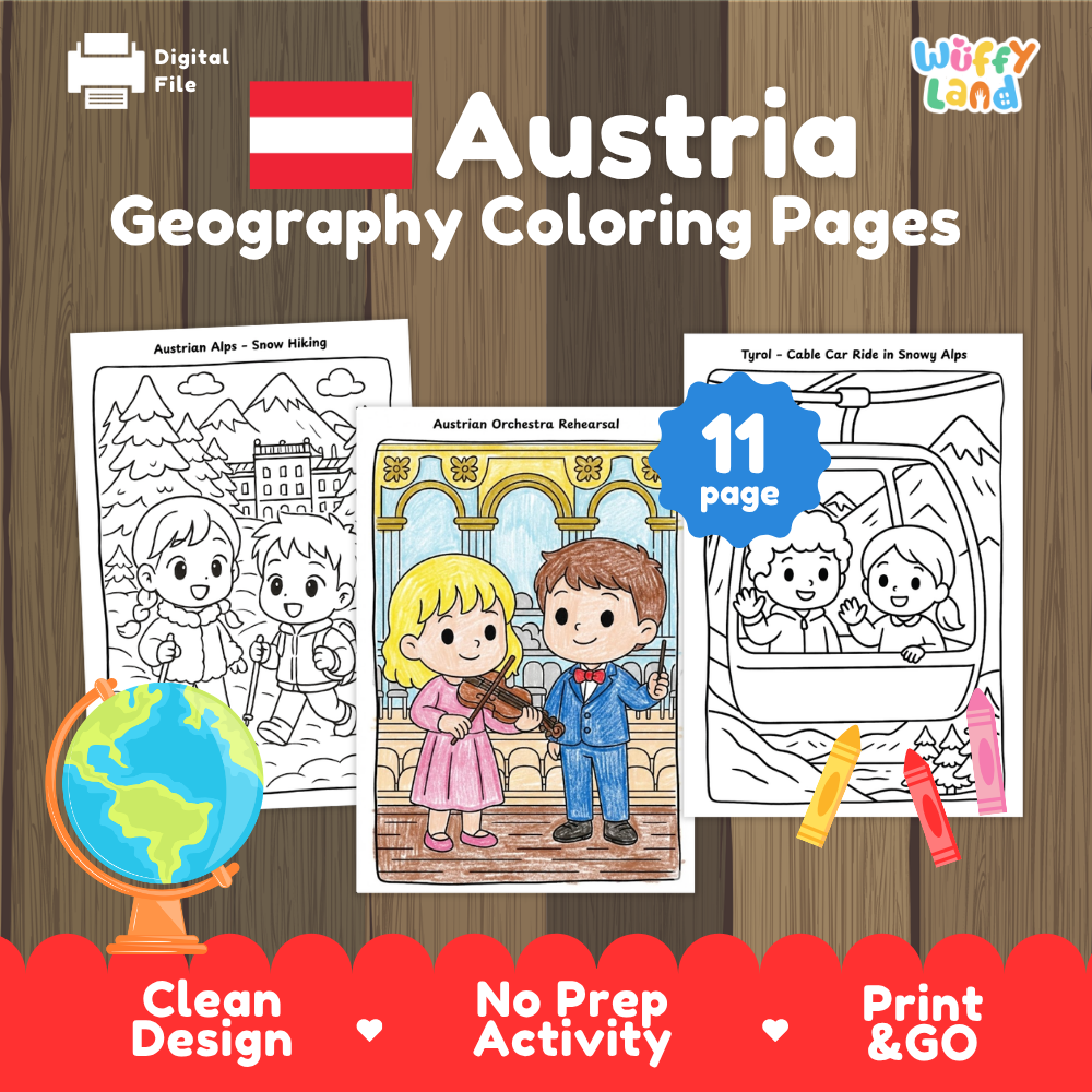 Austria Geography Coloring Pages European Culture Landmarks Alps Vienna Music Tyrol Printable Activity Pack