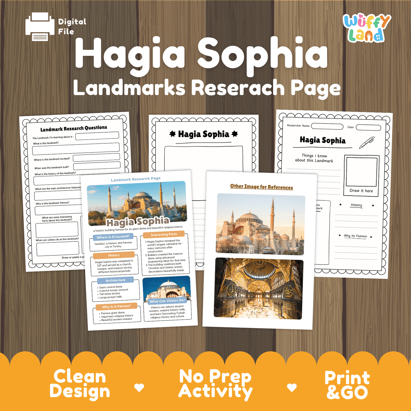 Hagia Sophia Landmark Research Page Worksheets and Fact Sheet Activity