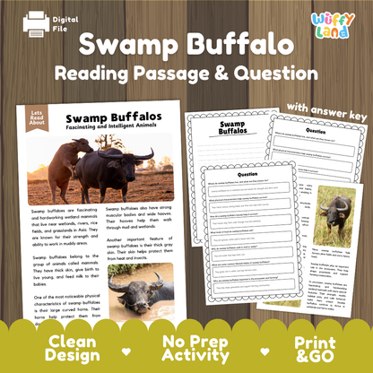 Swamp Buffalo Reading Passage and Questions Worksheets with Answer Key