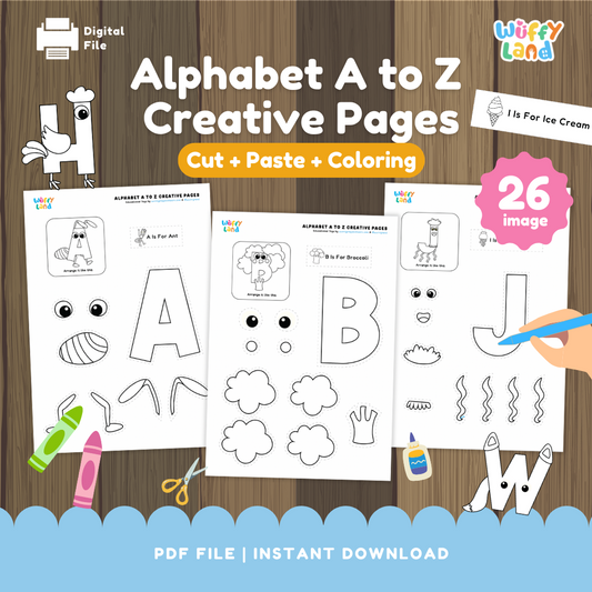 Alphabet A to Z Craft Activities - Cut and Paste Letter Worksheets - Fine Motor Practice