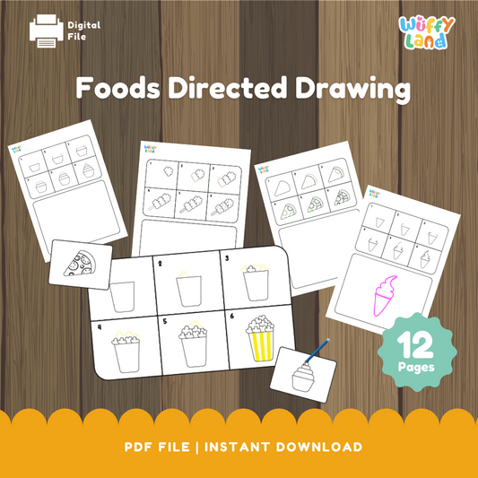 Foods Directed Drawing Worksheets - 12 Fun Printable Pages for Kids!