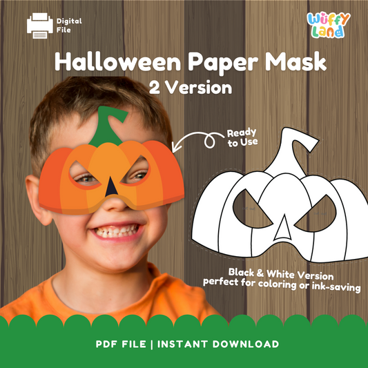 Halloween Pumpkin Paper Mask – Printable Craft (Color + B&W)