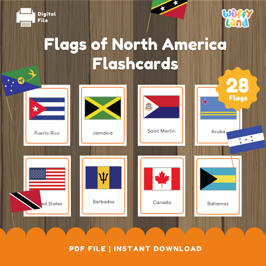 Explore North America: Printable Flags Flashcards for Kids - Educational Montessori Tool