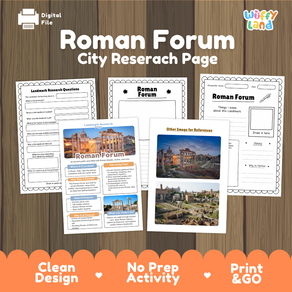 Roman Forum Landmark Research Project Worksheets and Fact Page Activity