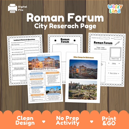 Roman Forum Landmark Research Project Worksheets and Fact Page Activity
