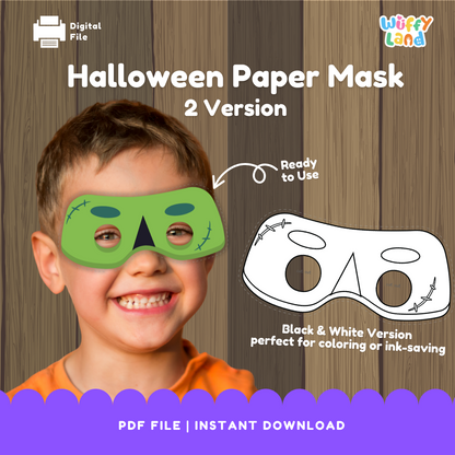Halloween Frankenstein Monster Paper Mask – Printable Craft (Color + B&W) Wuffyland