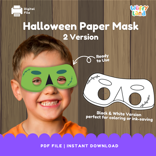 Halloween Frankenstein Monster Paper Mask – Printable Craft (Color + B&W) Wuffyland