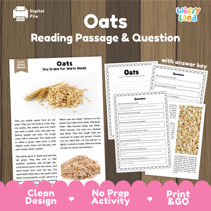Oats Reading Passage and Comprehension Questions Worksheets with Answer Key
