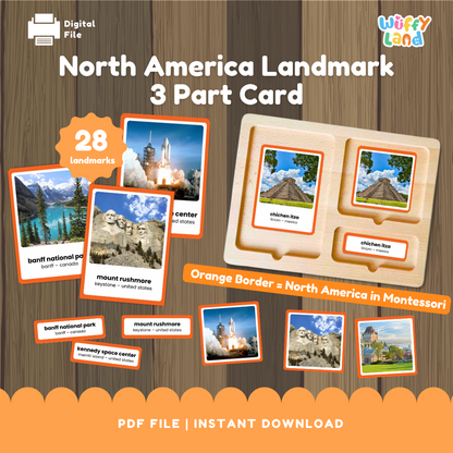 North America Landmarks 3-Part Cards - Montessori Geography Activity