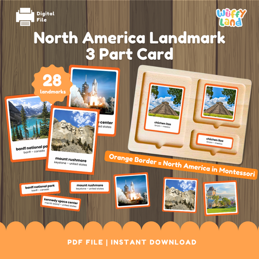 North America Landmarks 3-Part Cards - Montessori Geography Activity