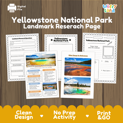 Yellowstone National Park Landmark Research Page Worksheets and Fact Sheet Activity