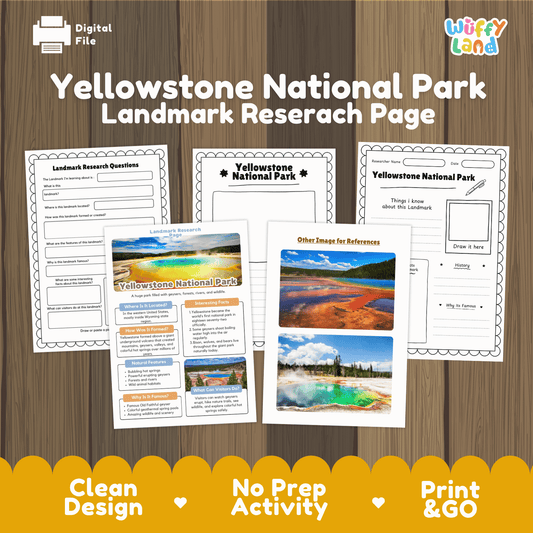 Yellowstone National Park Landmark Research Page Worksheets and Fact Sheet Activity