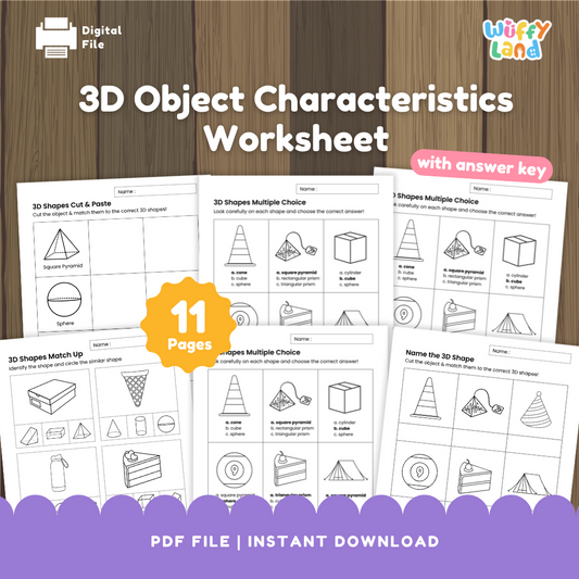 3D Shape Attributes Worksheets – 3D Object Characteristics Activities with Answer Key