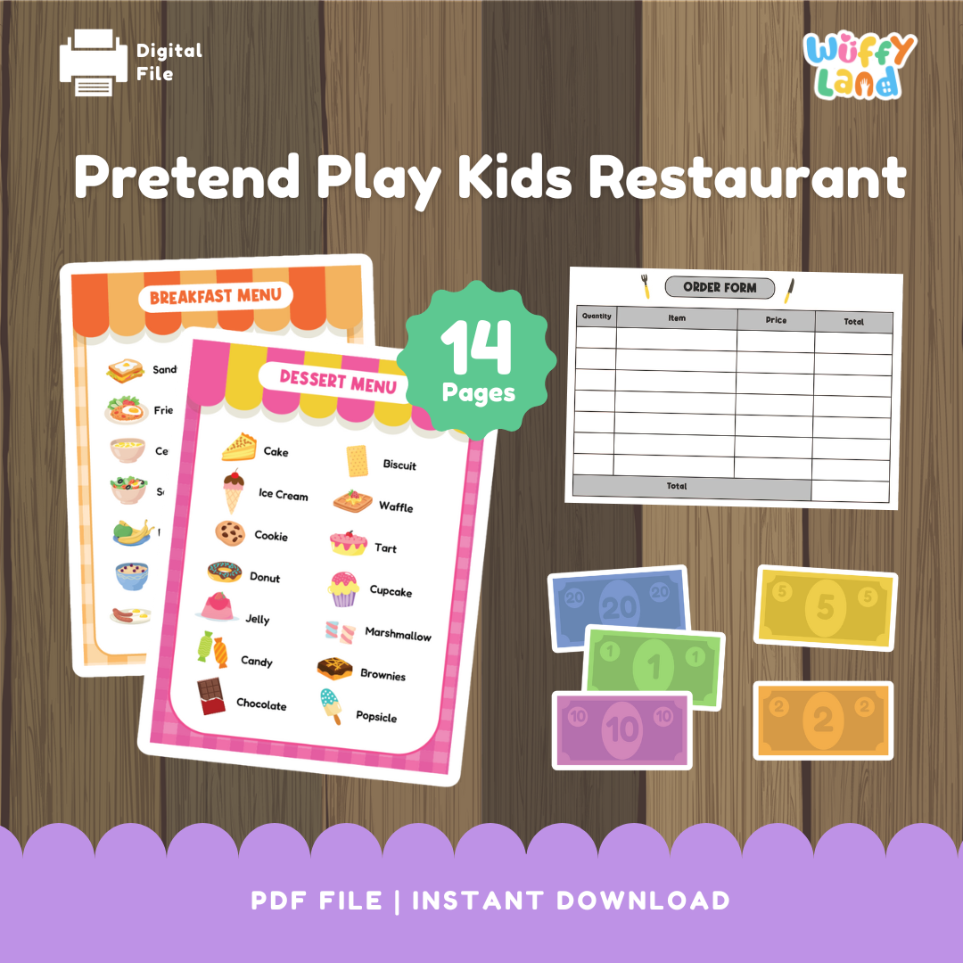 Restoran Anak-Anak Berpura-pura Bermain Cetak - Menu Permainan Dramatis, Formulir Uang &amp; Pesanan